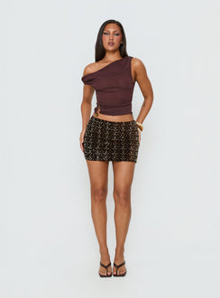   front view of model wearing Princess Polly Zaraya Sequin Mini Skirt Brown Mini Skirts 