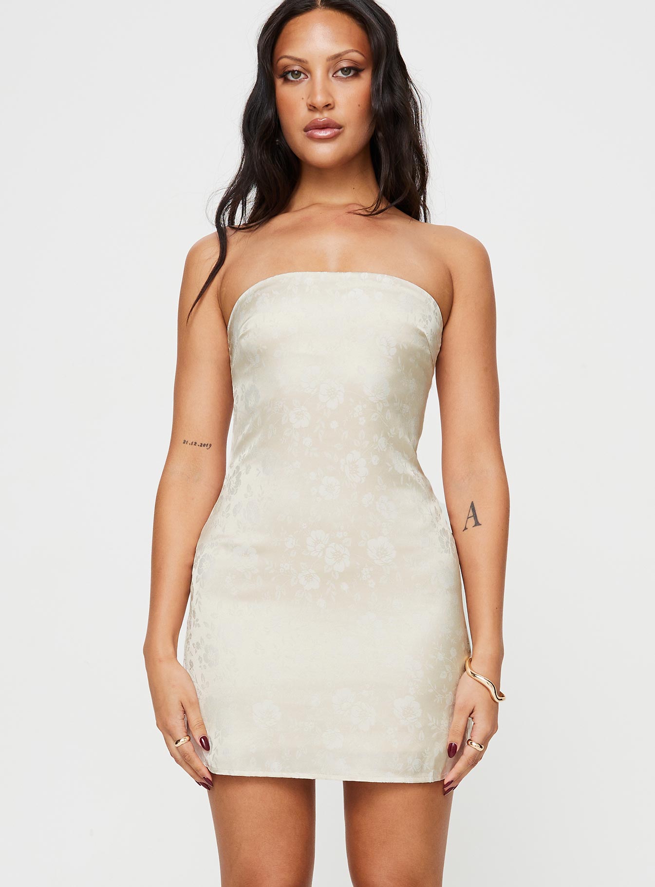 product Princess Polly Square Neck Square Neck  Ramie Strapless Mini Dress Champagne