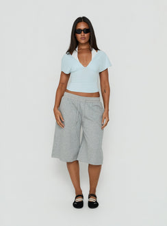 Beea Layered Halter Short Sleeve Top Blue / White