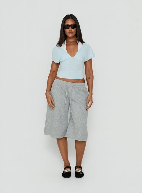 Beea Layered Halter Short Sleeve Top Blue / White
