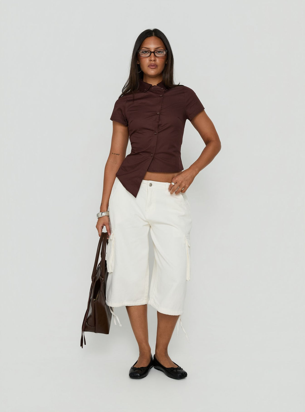 Hudsen Longline Cargo Shorts Cream Petite