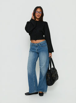 Crafted from Serenitia Mid Rise Foldover Relaxed Jeans Vintage Mid Blue in womens-jeans featuring belt product Princess Polly