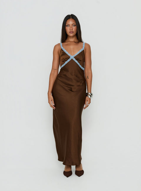 Carletta Lace Contrast Maxi Dress Brown / Blue