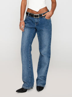 back view of model wearing Princess Polly Better Half Low Rise Jeans Horizon Blue Low Rise Jeans 