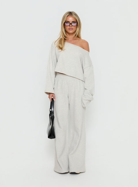 front view of model wearing Princess Polly Peaks Flared Track Pants Snow Marle Mid Rise Pants Pants 