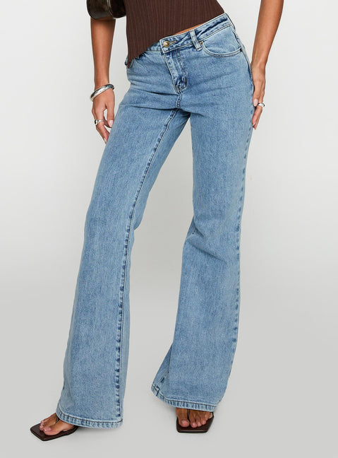 back view of model wearing Princess Polly Magic Mirror Mid Rise Bootleg Jeans Ice Wash Tall Mid Rise Jeans 