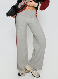 back view of model wearing Princess Polly Brandyce Straight Leg Knit Pants Grey / Red High Rise Pants Pants 