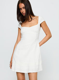 front view of model wearing Princess Polly Infinite Wonders Mini Dress White Sweetheart Neckline 