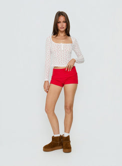 Sleepytea Pointelle Sleep Long Sleeve Top White / Red