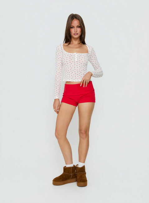 Sleepytea Pointelle Sleep Long Sleeve Top White / Red