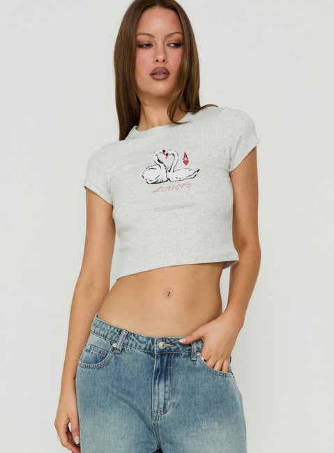 Swan Dance Graphic Baby Tee Grey Marle