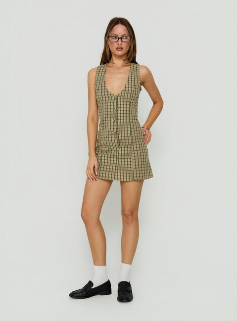 Sylvara Button Up Playsuit Green Check