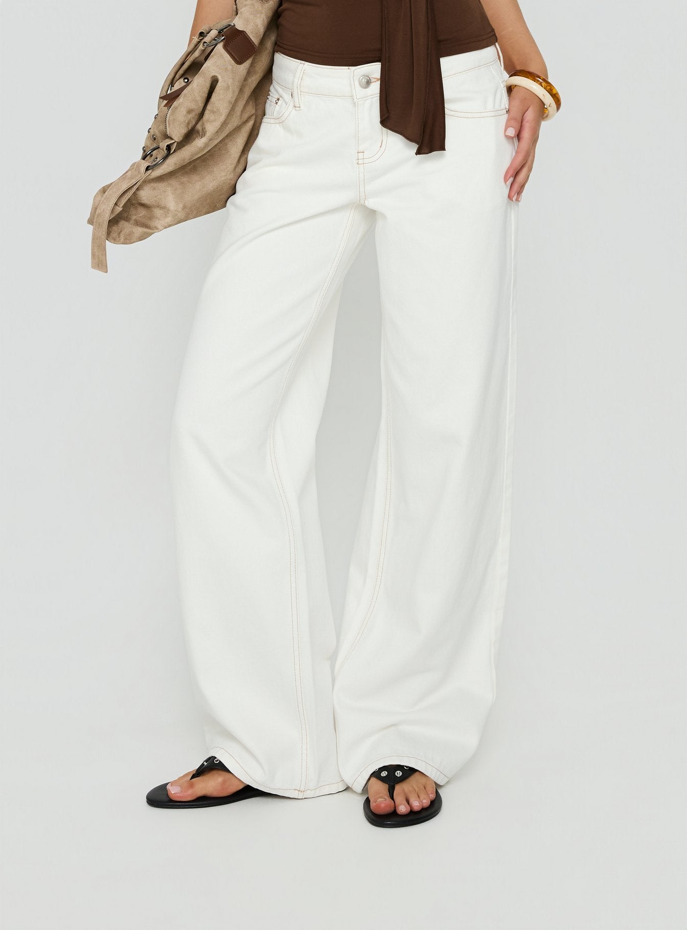 Featuring Tidal Wave Low Rise Straight Leg Jeans Cream in womens-jeans with low-rise waist Princess Polly