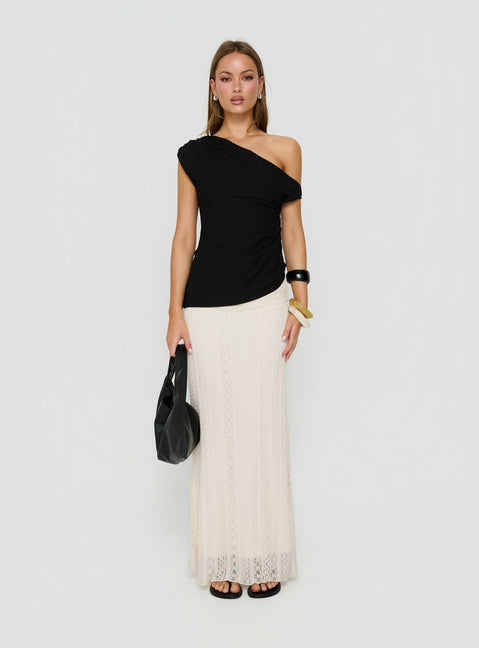 Discover the Katerine Ruched Lace Maxi Skirt Cream in womens-skirts front view of model wearing Princess Polly