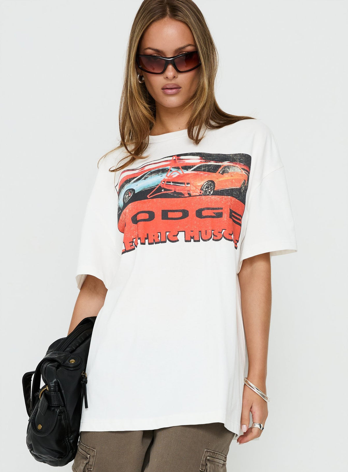 Dodge Electric Muscle Oversized Graphic Tee White