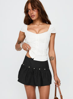   front view of model wearing Princess Polly Curtain Call Mini Skirt Black Mini Skirts 