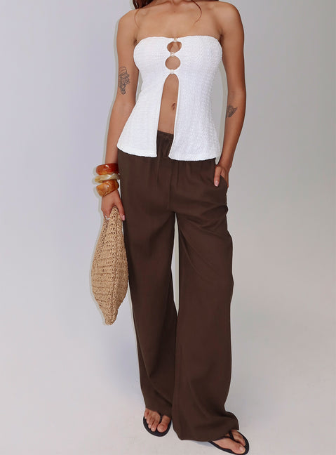 side view of model wearing Princess Polly Parklea Pants Chocolate Brown High Rise Pants 