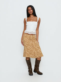   front view of model wearing Princess Polly Moses Midi Skirt Paisley Midi Skirts Skirts 