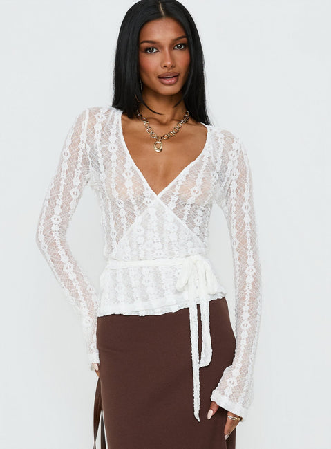 Melara Lace Long Sleeve Wrap Top White