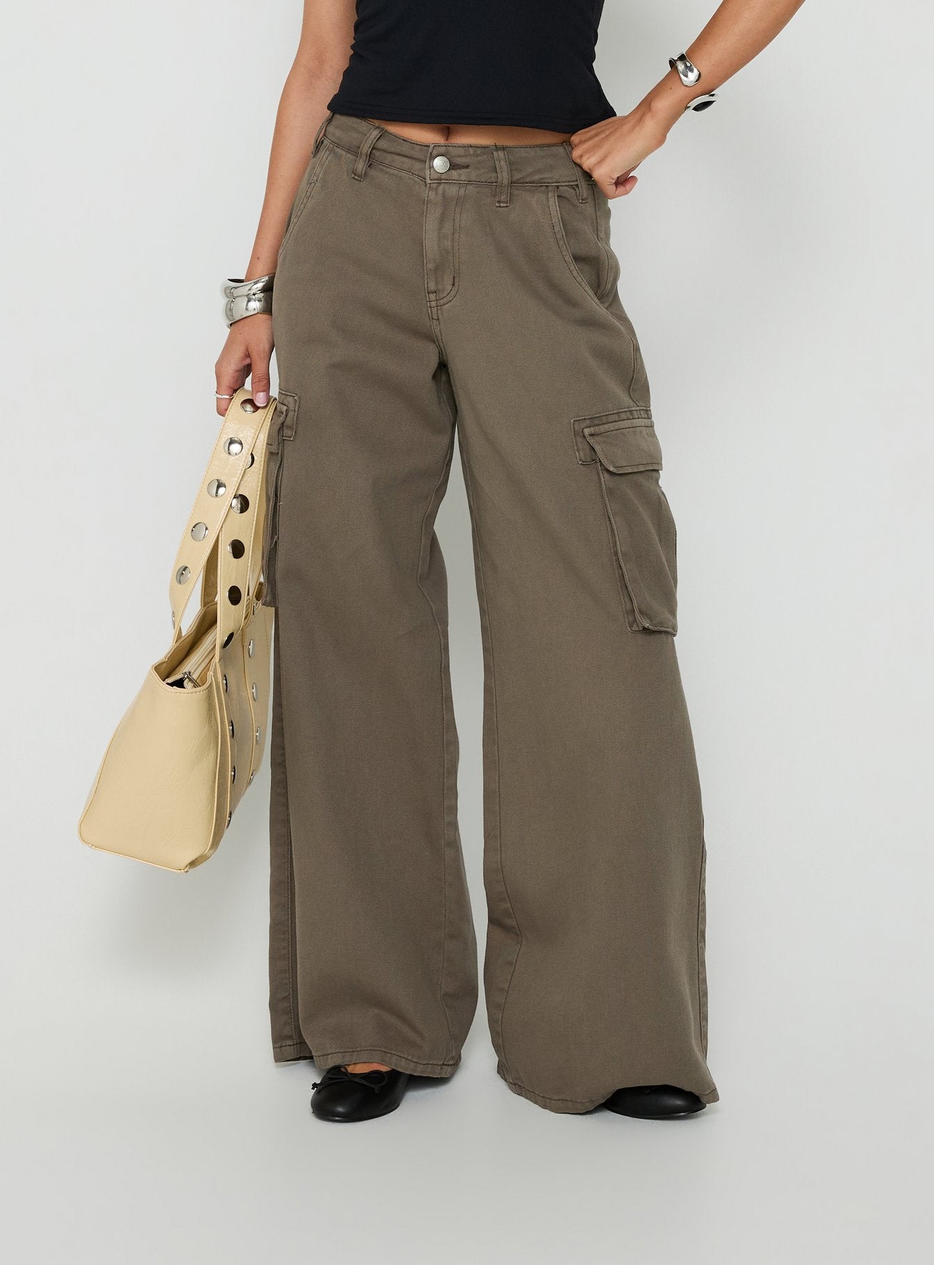 Featuring the Hudsen Cargo Pants Khaki womens-regular-pants with mid-rise product Princess Polly