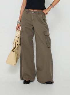 Featuring the Hudsen Cargo Pants Khaki womens-regular-pants with mid-rise product Princess Polly