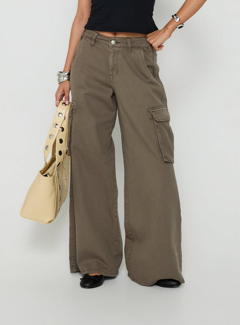 Featuring the Hudsen Cargo Pants Khaki womens-regular-pants with mid-rise product Princess Polly