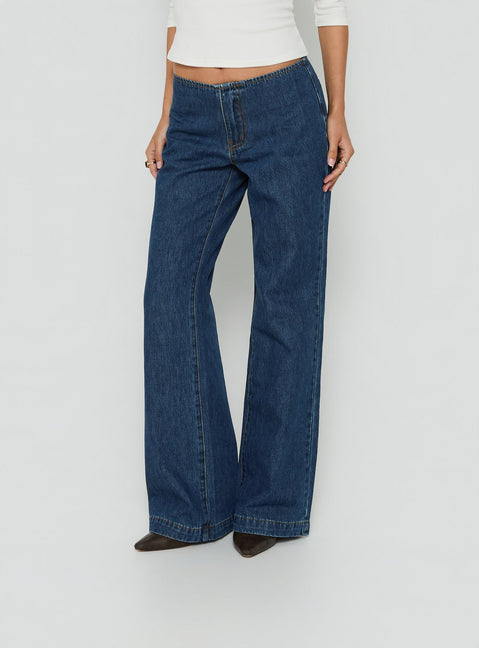 Featuring Buenos No Waist Low Rise Straight Leg Jeans Dark Indigo womens-jeans with low-rise product Princess Polly