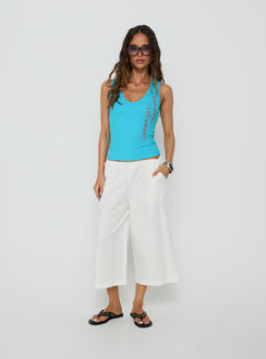 Introducing the Lunea Concealed Waistband 3/4 Pant White womens-regular-pants featuring high-rise front view of model wearing Princess Polly