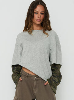 Ryann Long Sleeve Layered Top Grey / Camo
