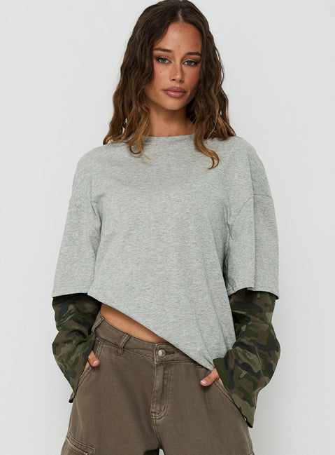 Ryann Long Sleeve Layered Top Grey / Camo