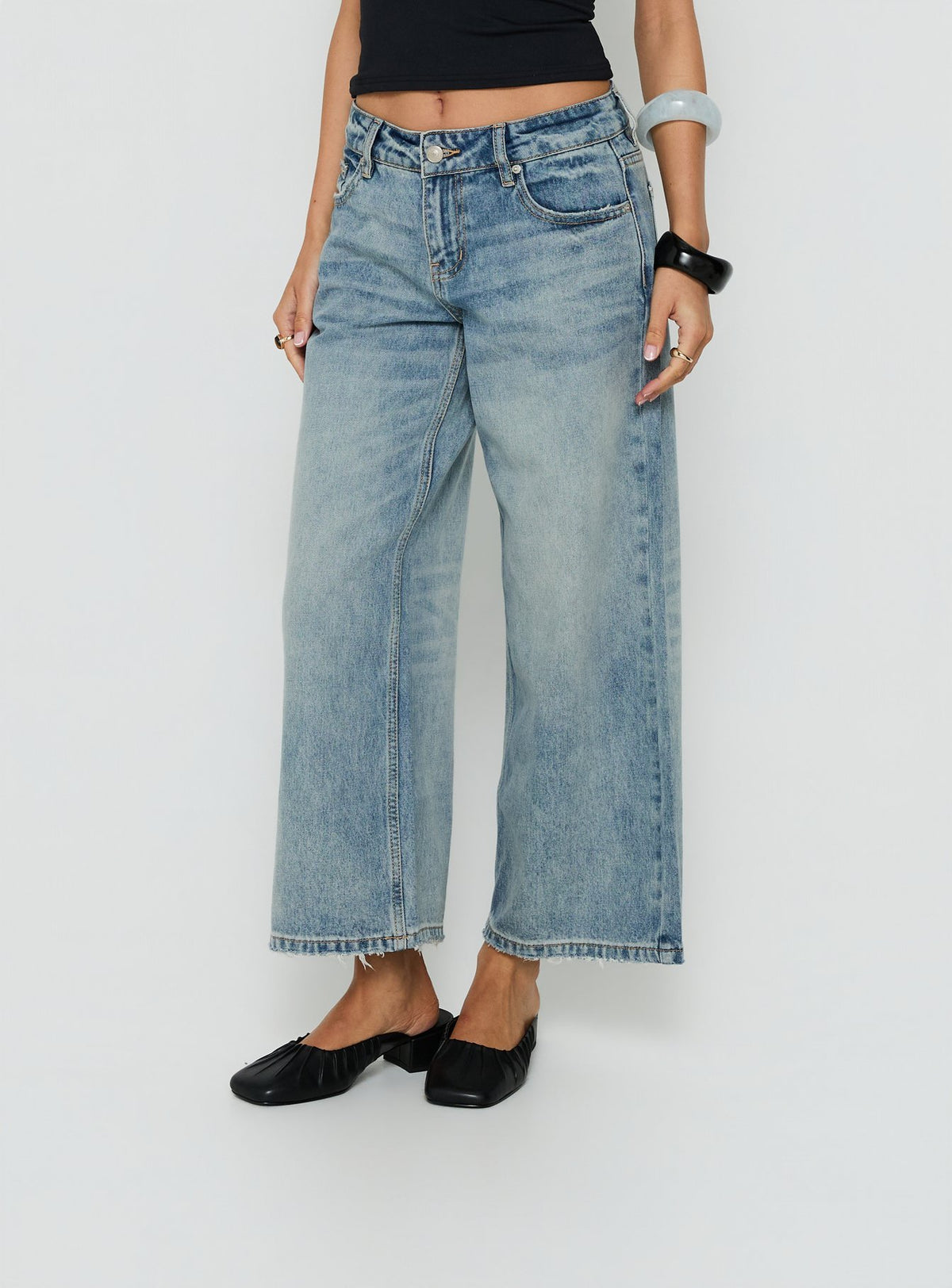 Discover Sooki Low Rise Cropped Jeans in Light Vintage Blue womens-jeans product Princess Polly