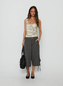 Featuring the Relaxer 3/4 Cargo Pants Charcoal in womens-regular-pants with mid-rise front view of model wearing Princess Polly