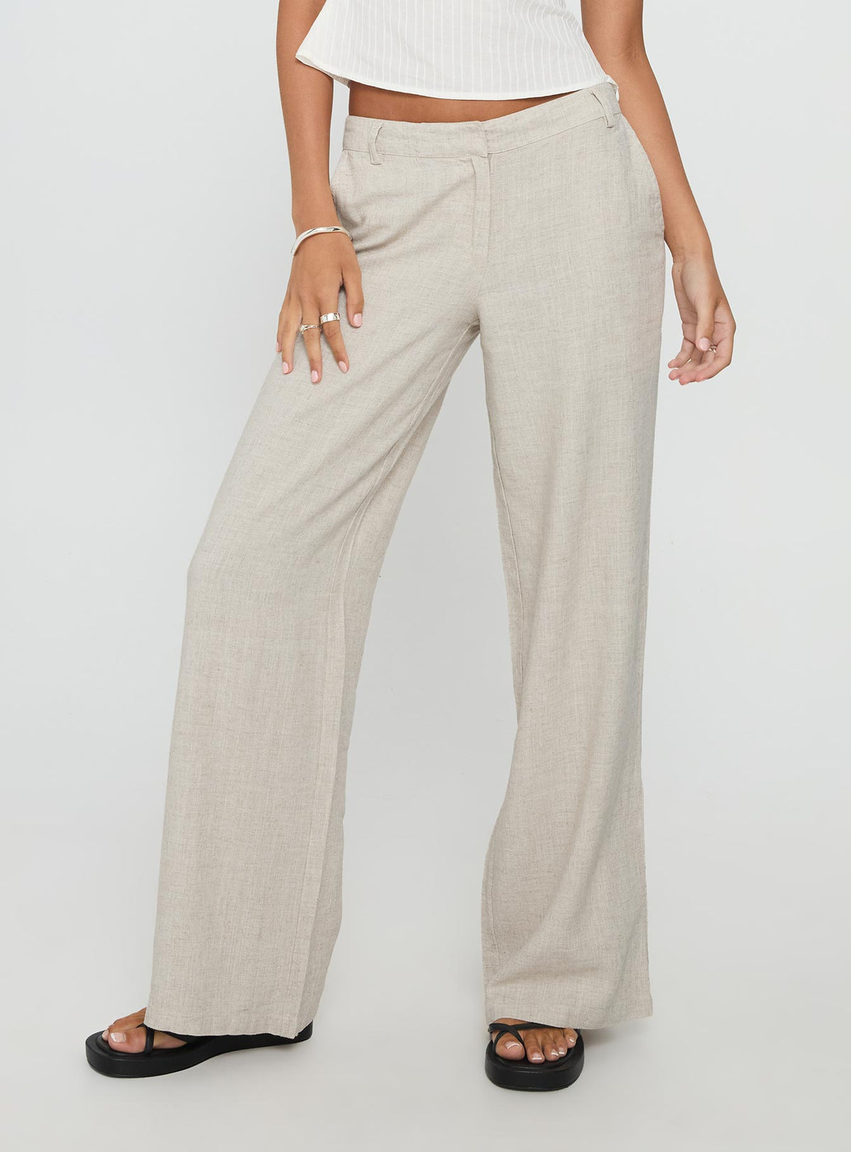 back view of model wearing Princess Polly Syrena Tailored Wide Leg Pant Natural Mid Rise Pants 