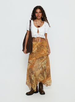   front view of model wearing Princess Polly Lyanna Hanky Hem Maxi Skirt Multi Maxi Skirts 
