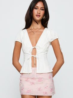 front view of model wearing Princess Polly Incomparable Pleated Bust Top White Short Sleeves Plunger 