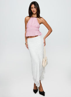   front view of model wearing Princess Polly Freebirds Lace Midi Skirt White Midi Skirts Skirts 