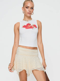   front view of model wearing Princess Polly Lifas Lace Mini Skirt Cream Petite Mini Skirts 
