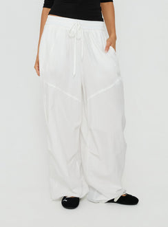 Featuring Mankind Baggy Cargo Pants White in womens-regular-pants with mid-rise, detail view of model wearing Princess Polly
