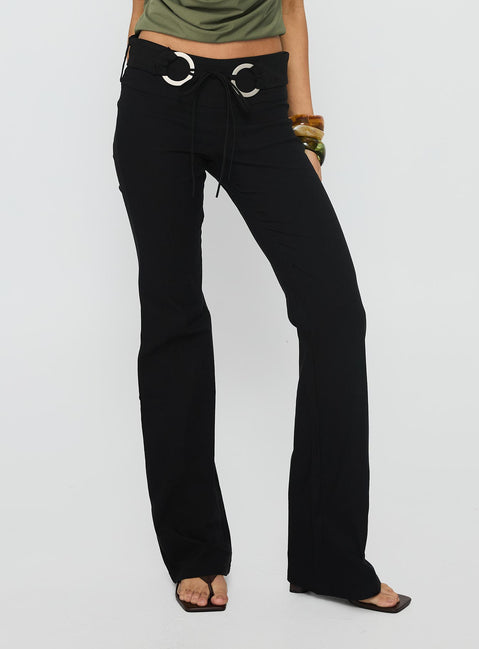 back view of model wearing Princess Polly Twinflame Low Rise Hardware Pants Black Low Rise Pants 