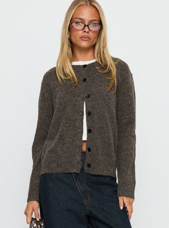 Featuring the Better Than Fiction Cardigan Mocha womens-jumpers with short oversized styling detail view of model wearing Princess Polly