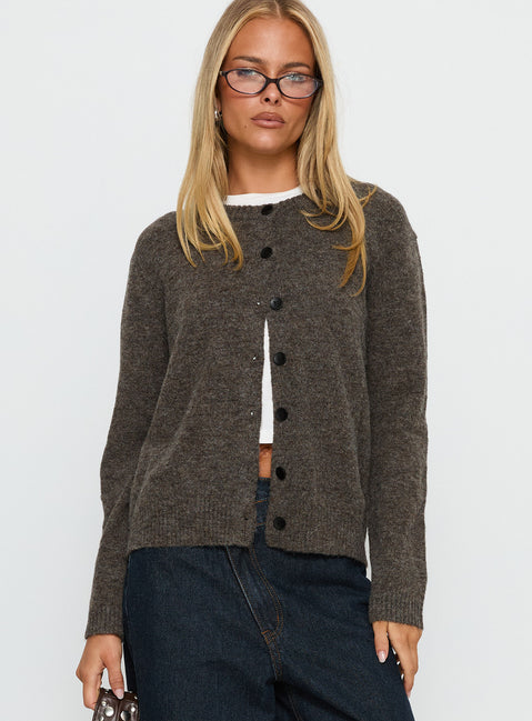 Featuring the Better Than Fiction Cardigan Mocha womens-jumpers with short oversized styling detail view of model wearing Princess Polly