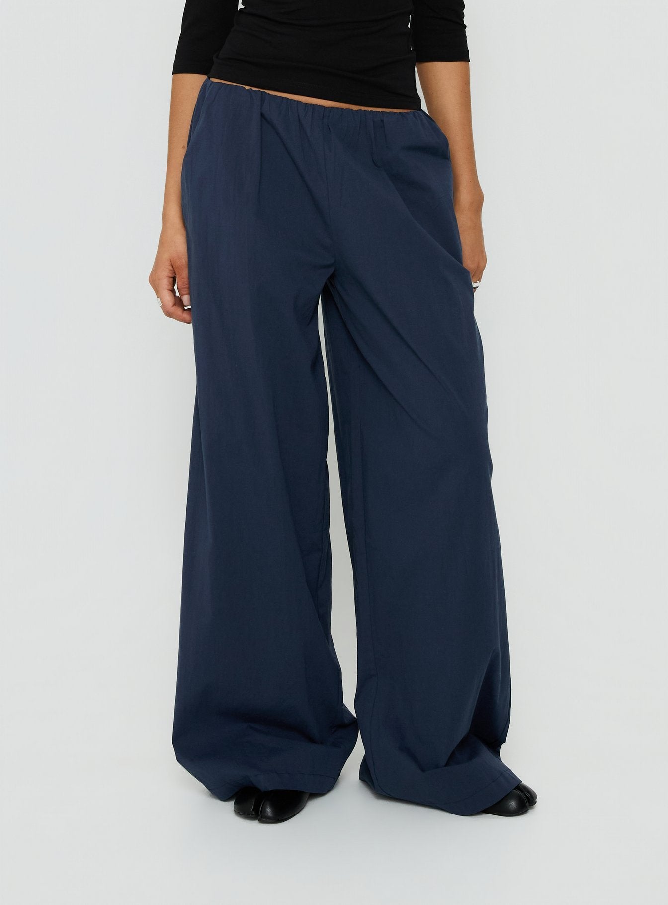 Shop the Lunea Concealed Waistband Pants Navy in womens-regular-pants with high-rise detail Princess Polly