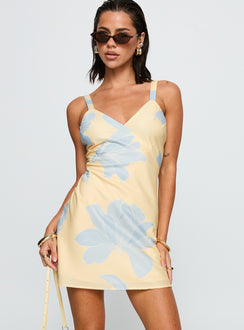 front view of model wearing Princess Polly Seaspray Mini Dress Multi V-Neck 