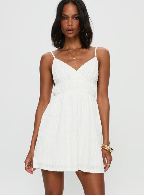 front view of model wearing Princess Polly All Too Well Mini Dress White V-Neck 
