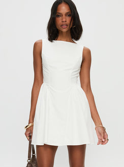 front view of model wearing Princess Polly Maryvonne Mini Dress White High Neck 