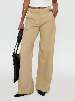 back view of model wearing Princess Polly Latitude Wide Leg Pant Beige High Waisted 