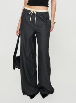 back view of model wearing Princess Polly Seraphic Pants Charcoal Stripe High Waisted Pants 