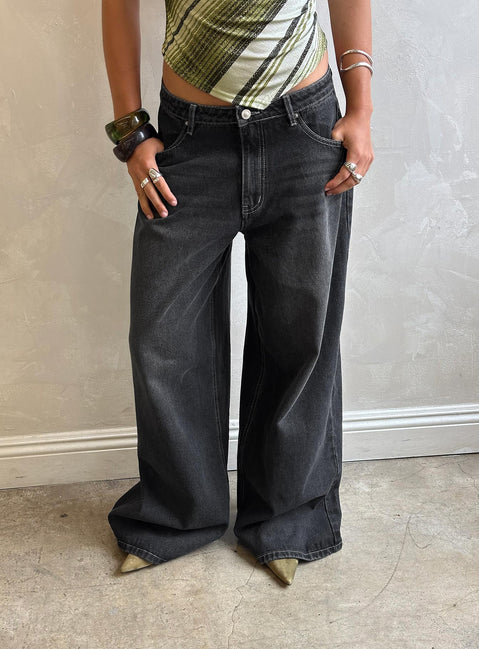 Showcasing Naylor Wide Leg Jeans Grey Wash Petite womens-jeans with high-rise front view of model wearing
