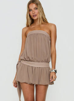 We Belong Together Strapless Blouson Mini Dress Mushroom Tall