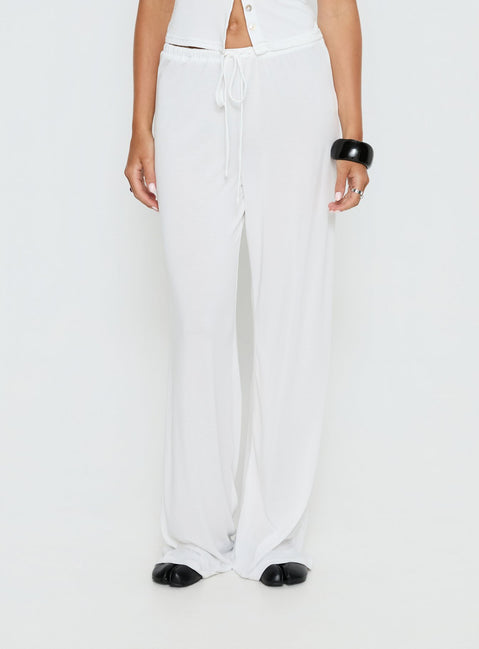 front view of model wearing Princess Polly Gavrielle Jersey Wide Leg Pants White Mid Rise Pants 